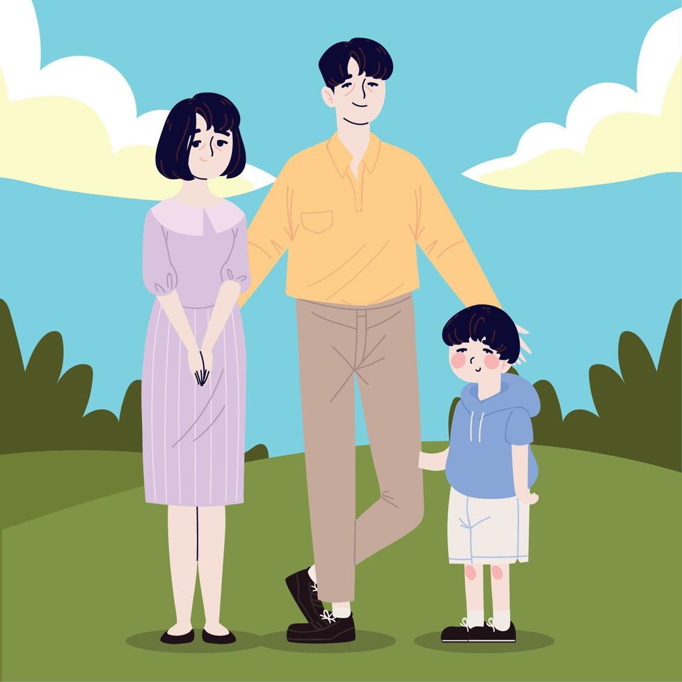 korean family, parents and son vector