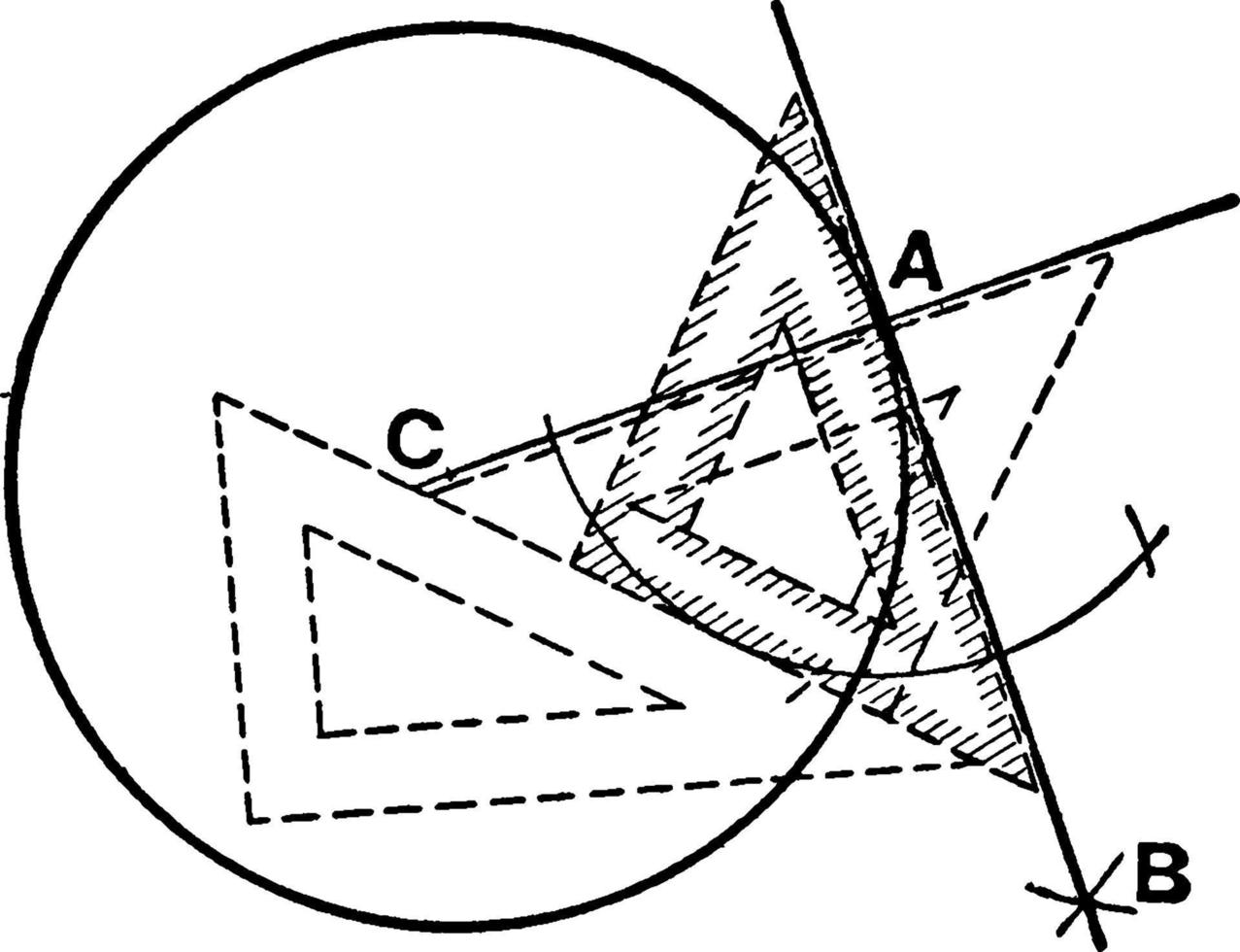 tangente a un círculo, ilustración antigua. vector