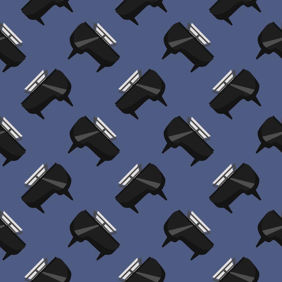 Piano with notes,seamless pattern on dark blue background. vector