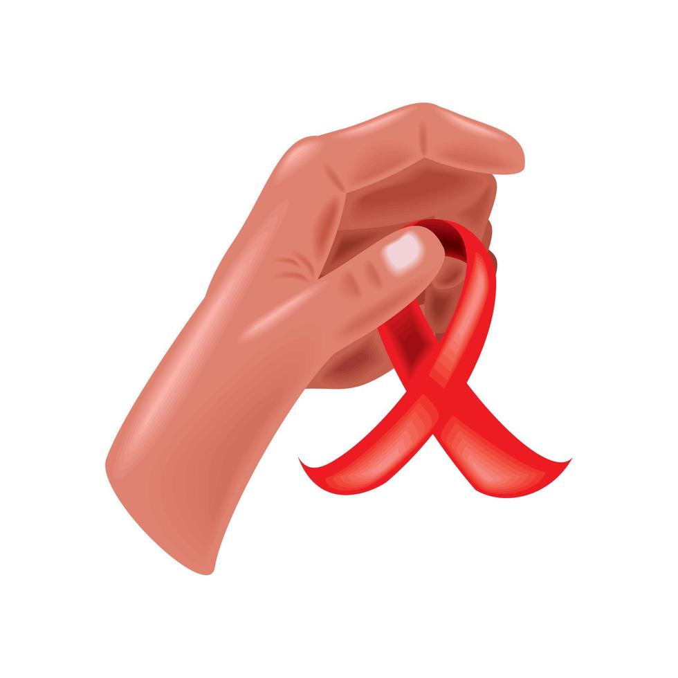 hand holding red ribbon AIDS vector