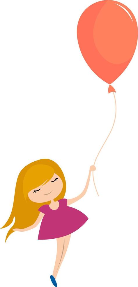 Girl with balloon, illustration, vector on white background.