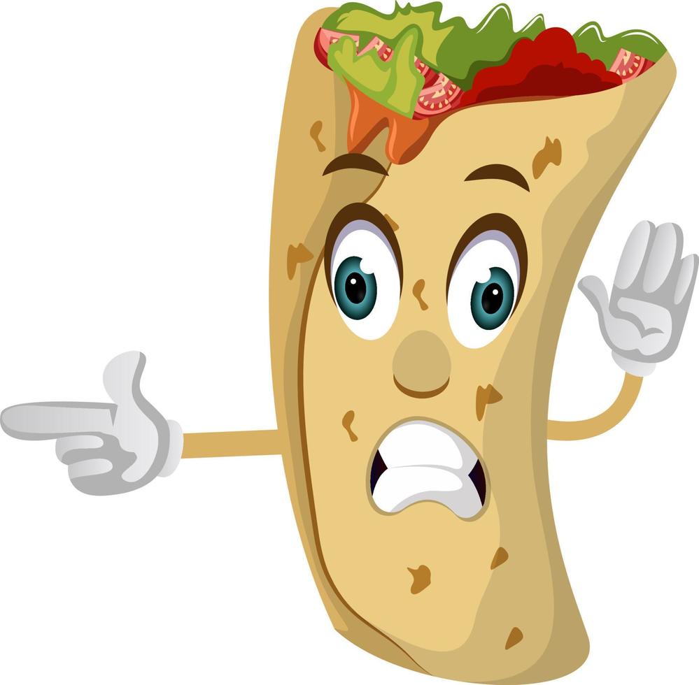 Burrito mostrando con la mano, ilustración, vector sobre fondo blanco.