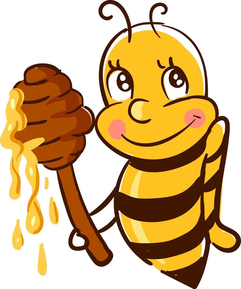 Bee with honey, illustration, vector on white background.