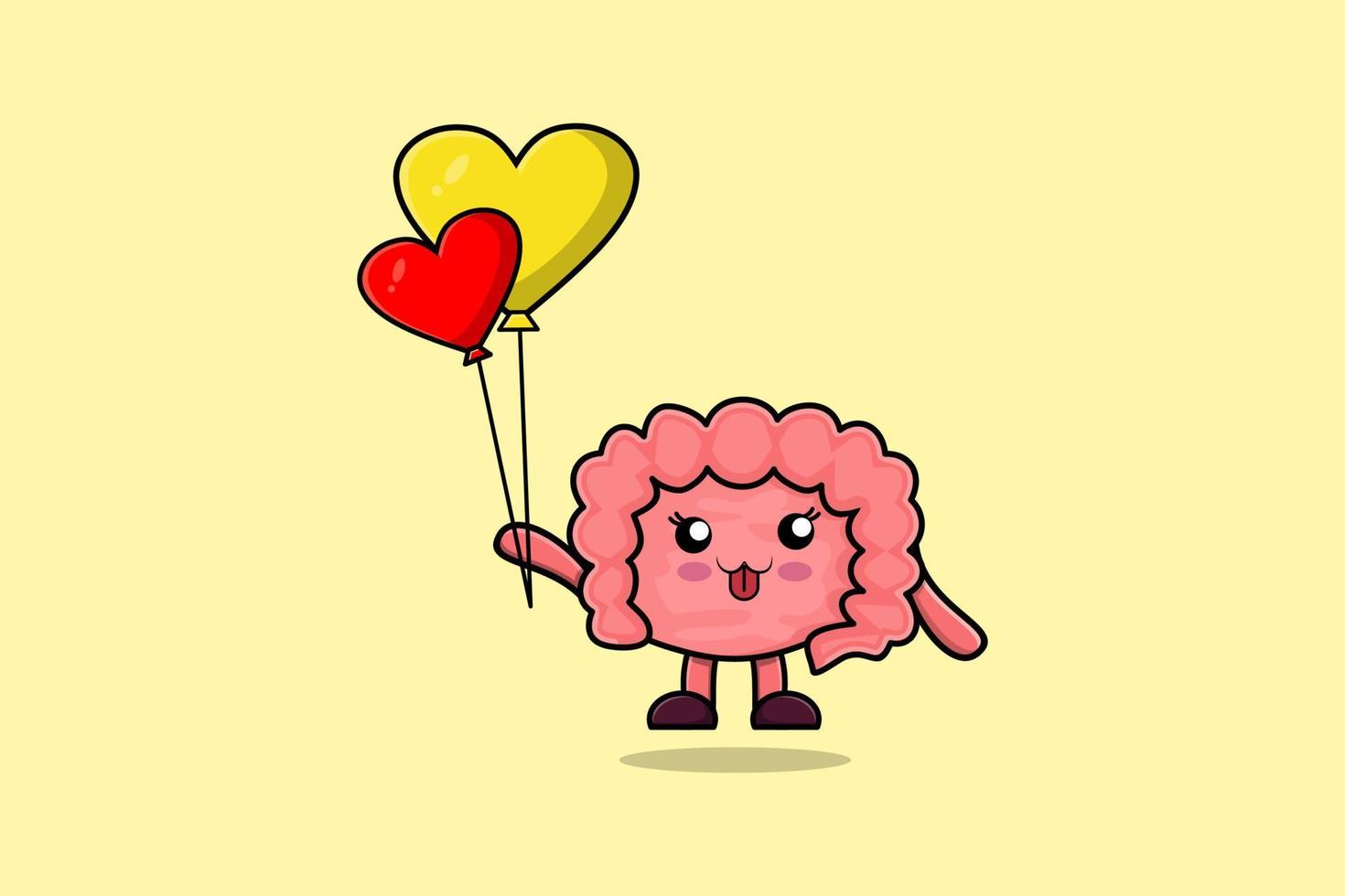 Cute cartoon Intestine floating with love balloon vector