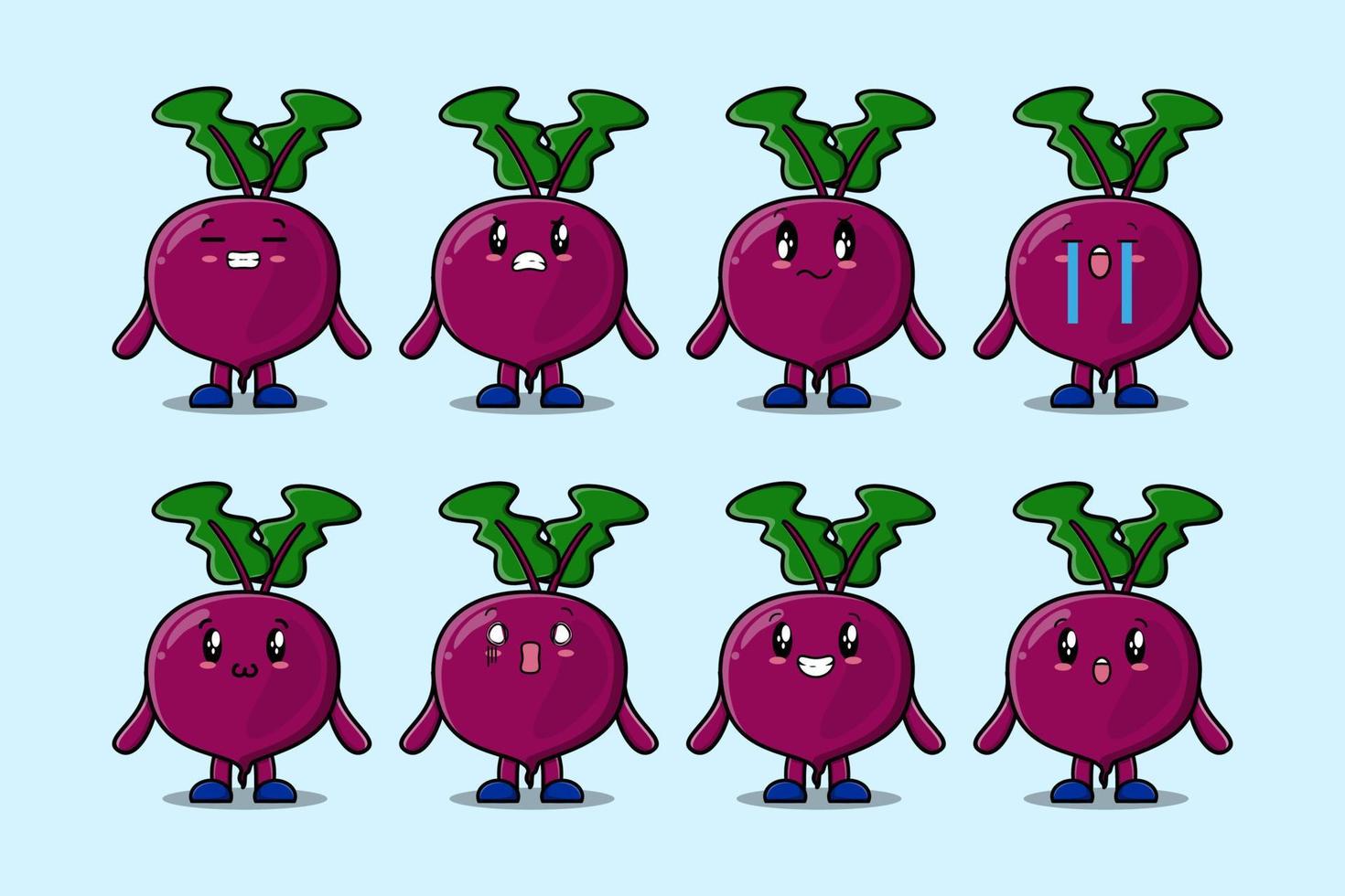 Set kawaii Beetroot cartoon character expressions vector