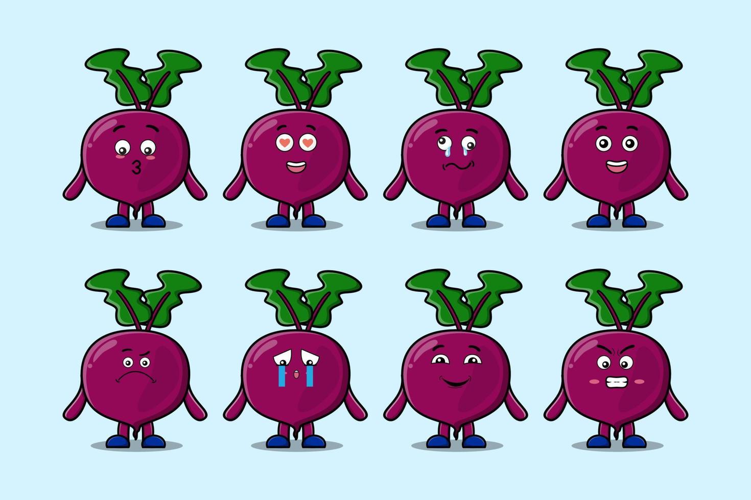 Set kawaii Beetroot cartoon character expressions vector