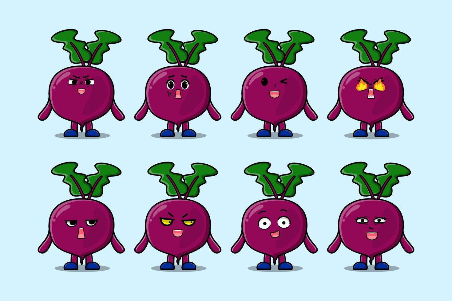 Set kawaii Beetroot cartoon character expressions vector