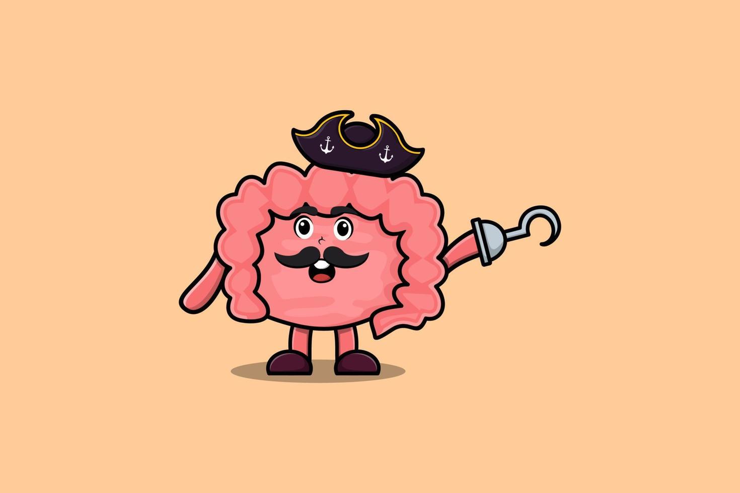 Cute cartoon pirate Intestine with hook hand vector