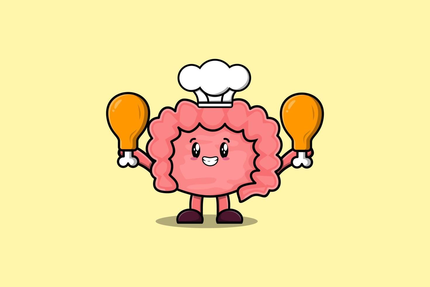 cartoon Intestine chef holding two chicken thighs vector