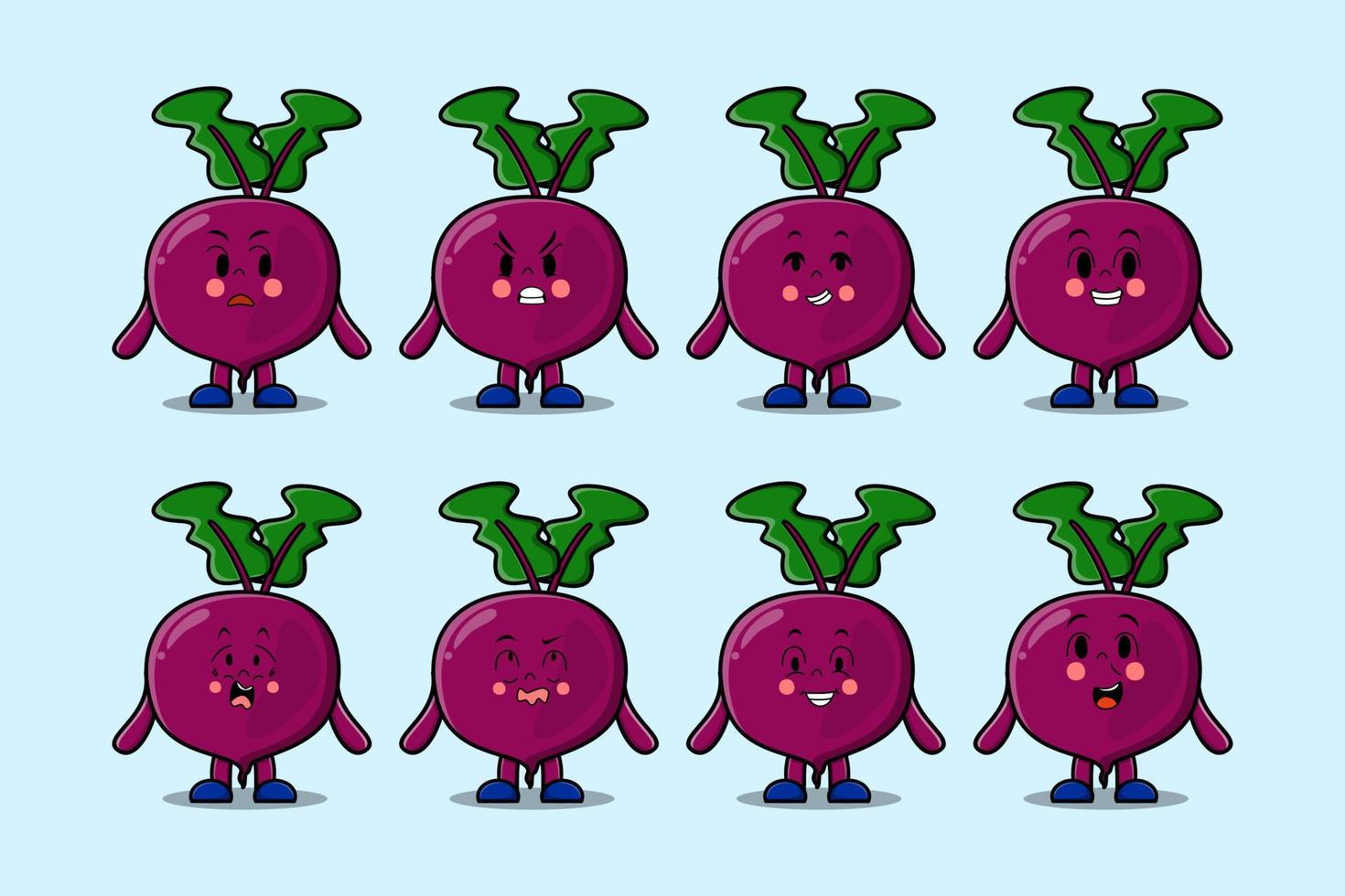 Set kawaii Beetroot cartoon character expressions vector