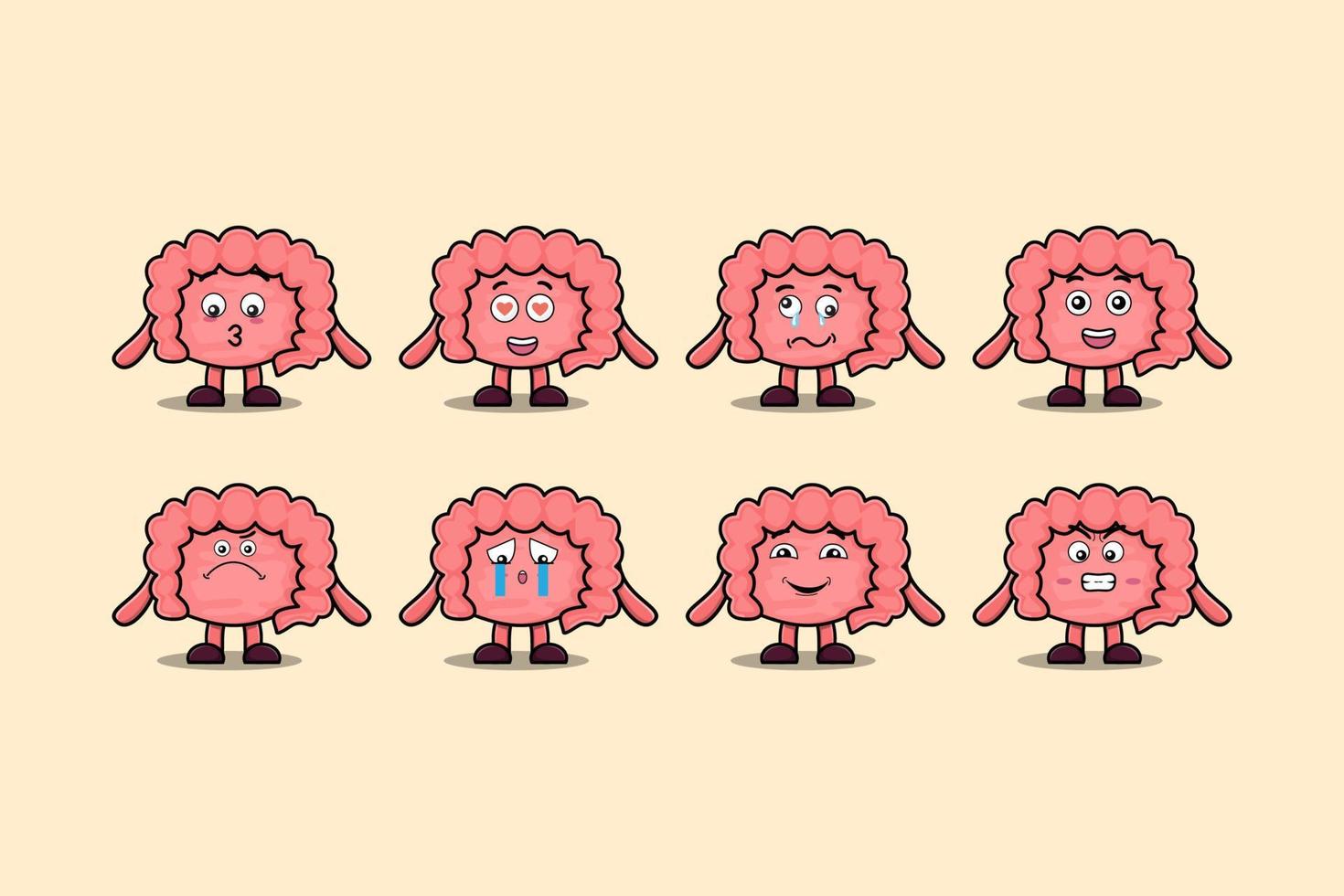 Set kawaii Intestine cartoon with expressions vector