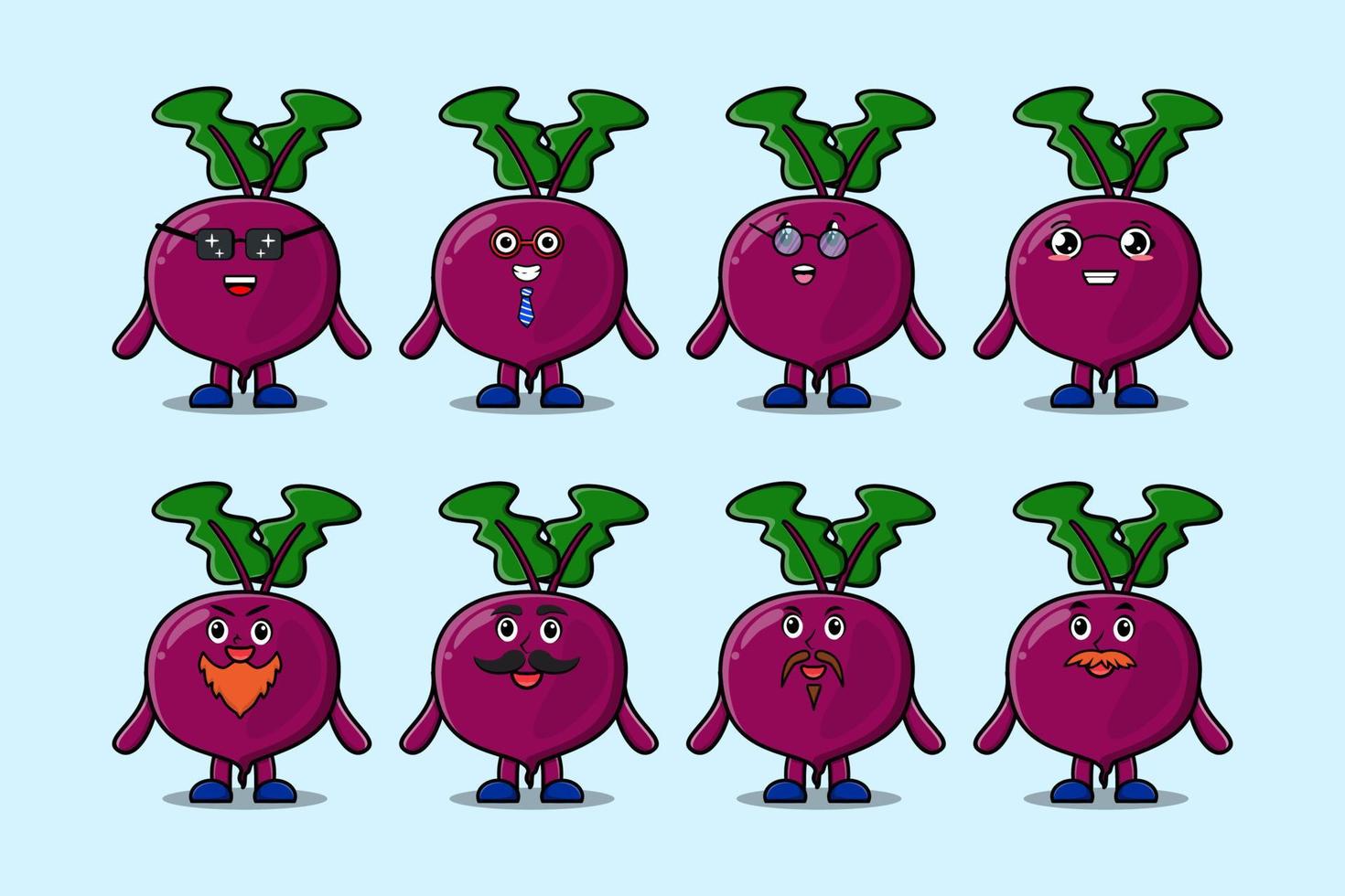 Set kawaii Beetroot cartoon character expressions vector