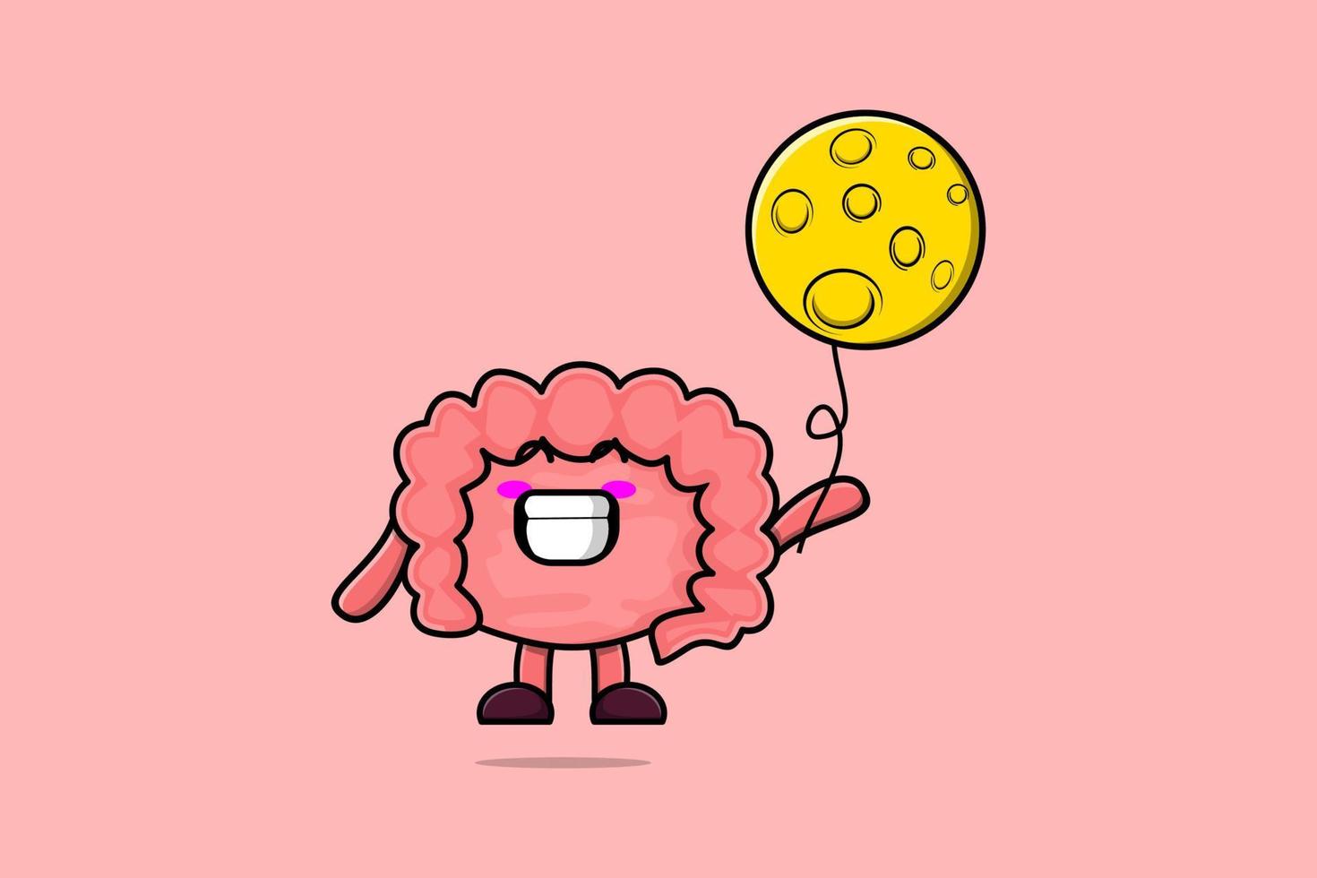 Cute cartoon Intestine floating with moon balloon vector