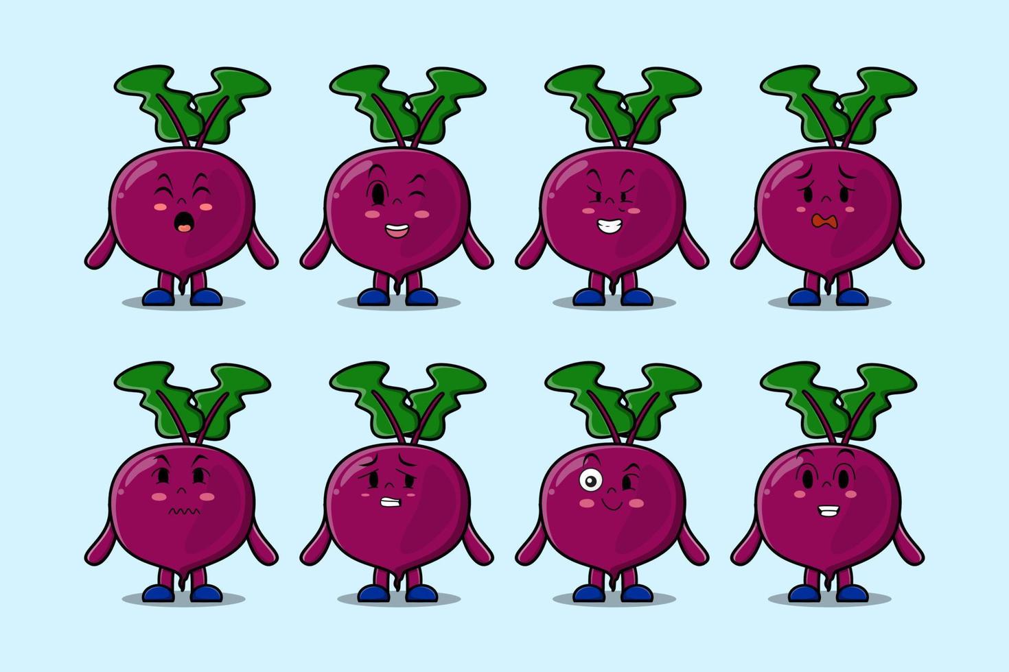 Set kawaii Beetroot cartoon character expressions vector