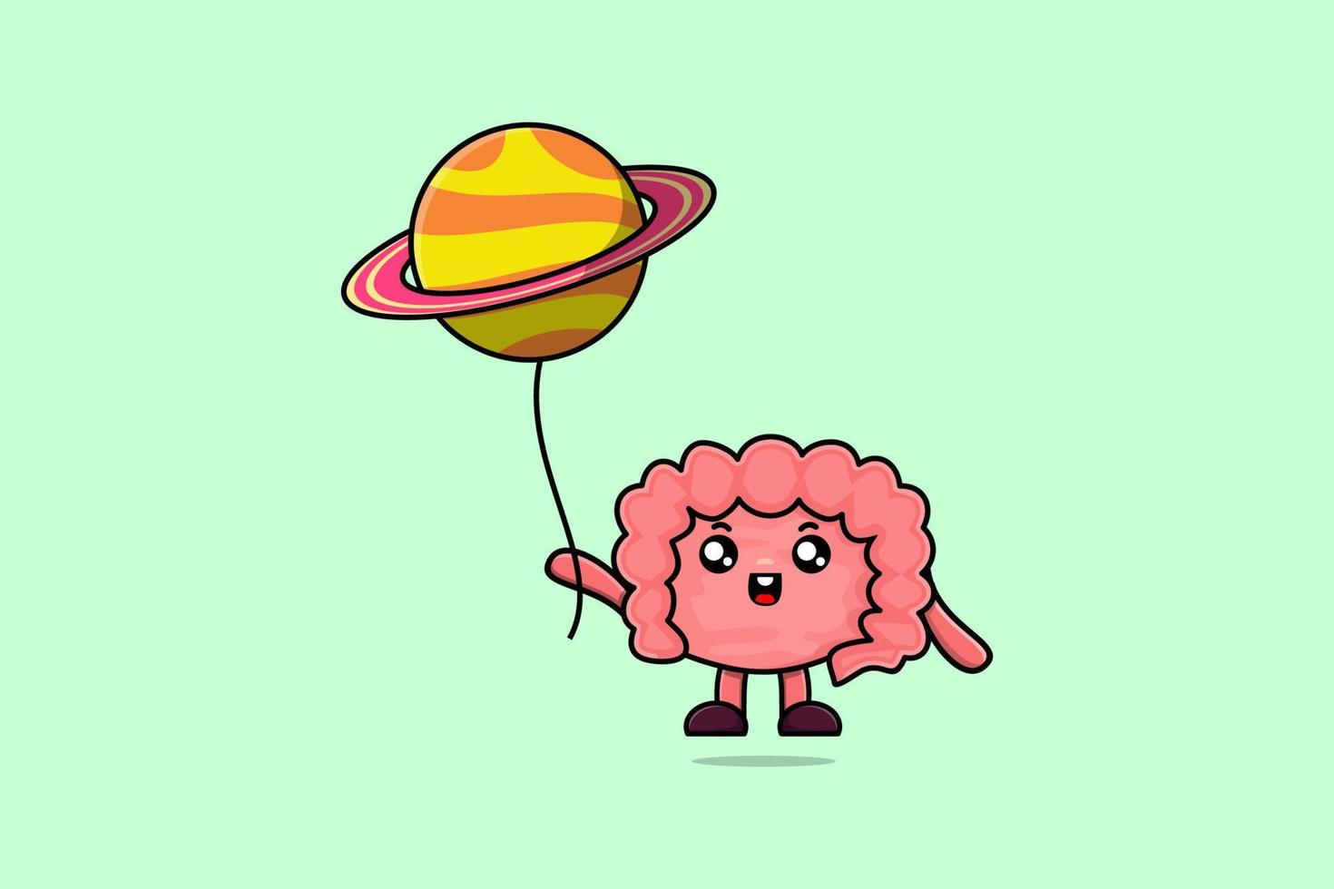 Cute cartoon Intestine float with planet balloon vector