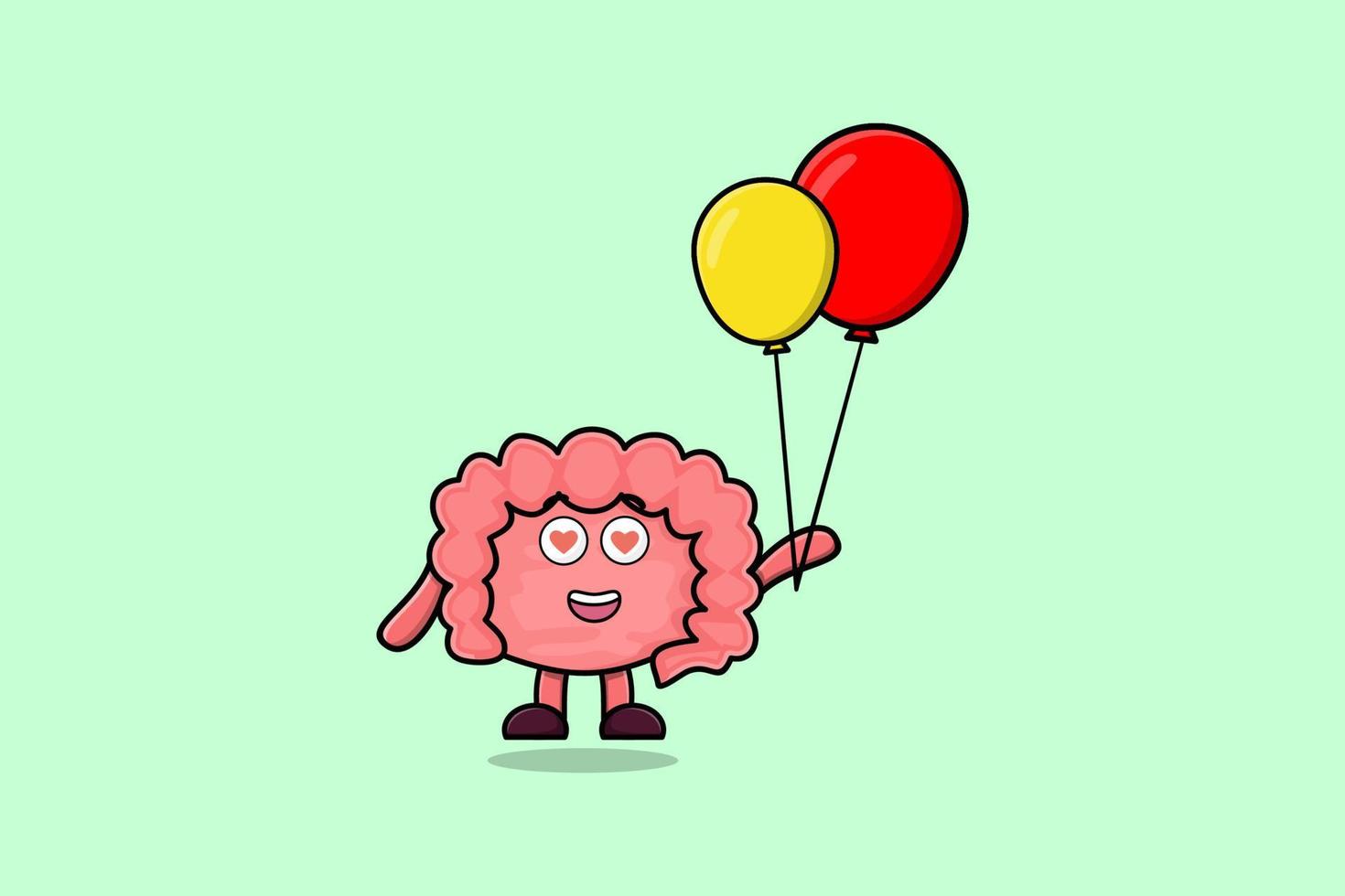 Cute cartoon Intestine floating with balloon vector