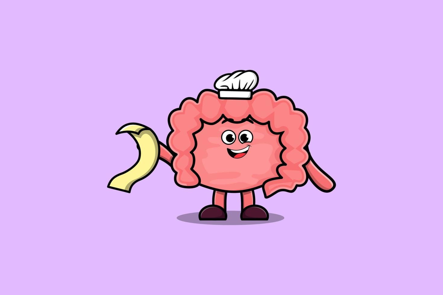 personaje de chef de intestino de dibujos animados con menú en mano vector