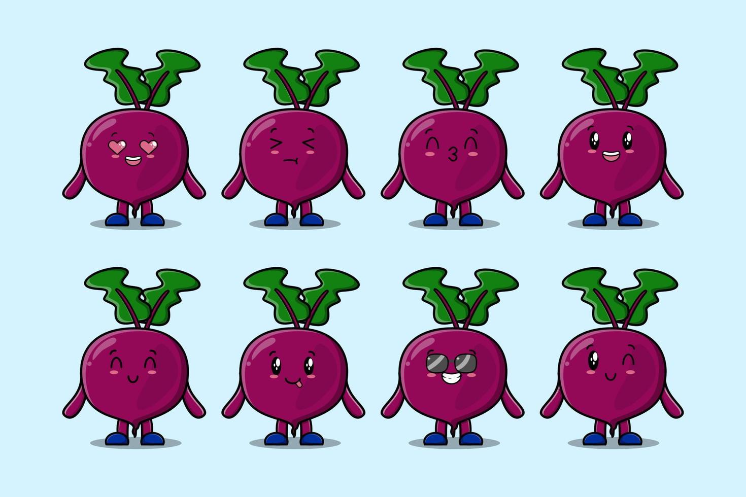 Set kawaii Beetroot cartoon character expressions vector