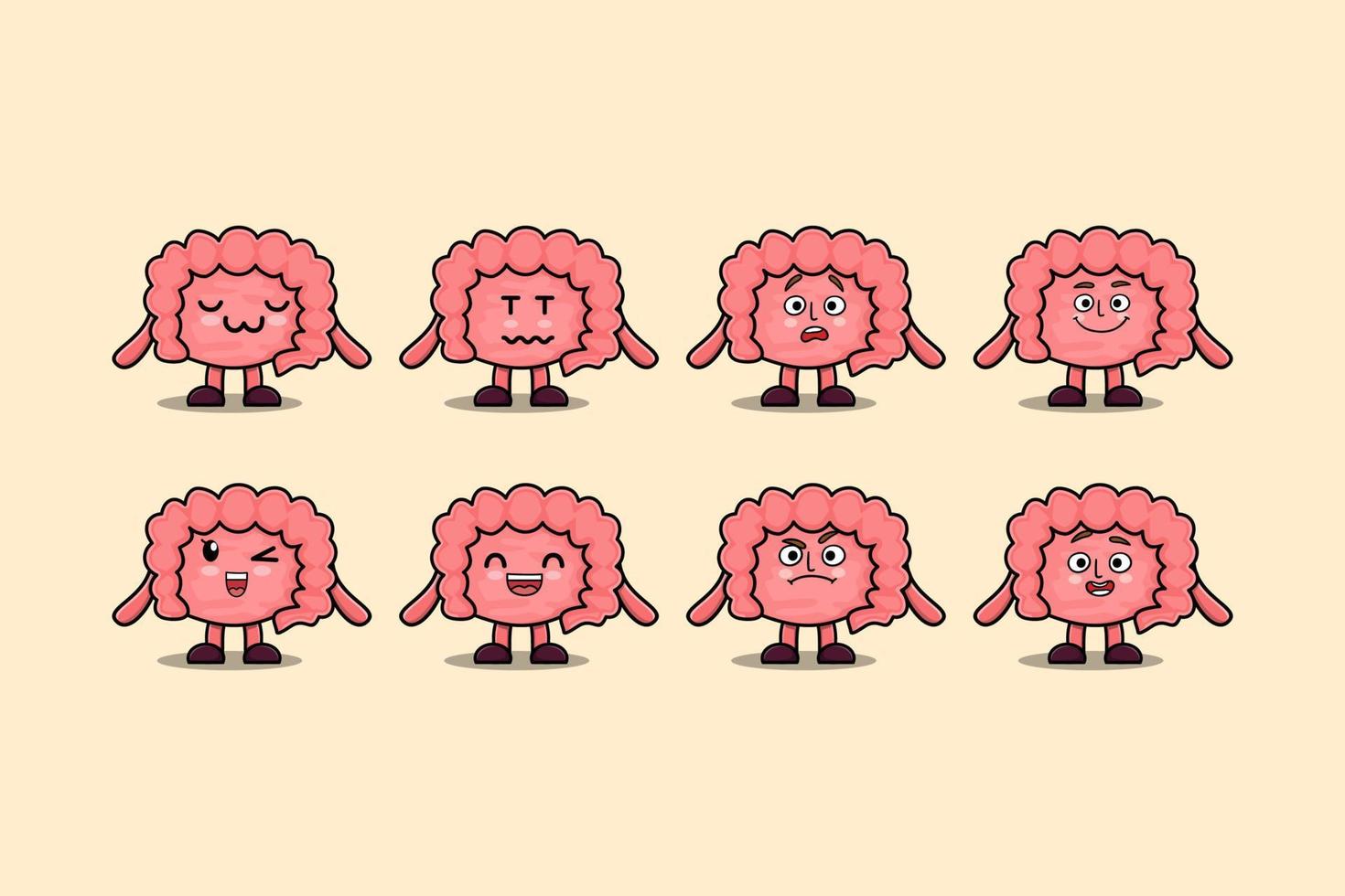 Set kawaii Intestine cartoon with expressions vector