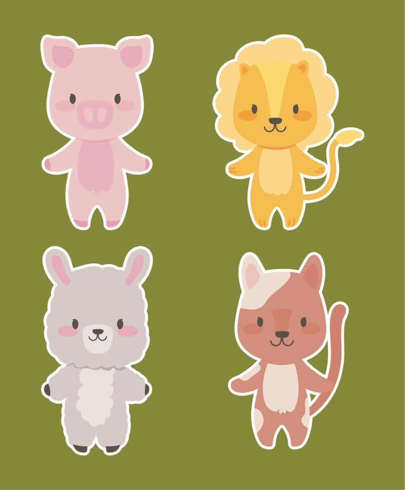 icon set, cute cartoon animals vector