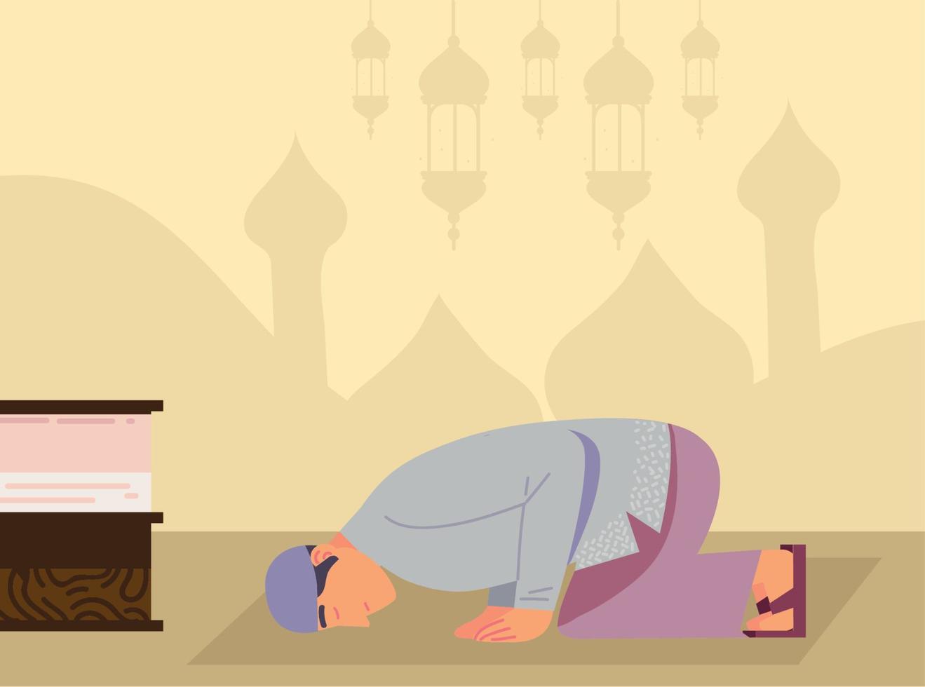 muslim culture Mecca pray man vector