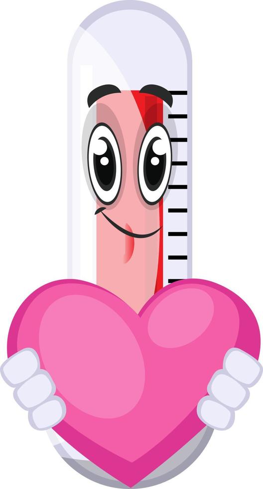 Thermometer with big heart, illustration, vector on white background.