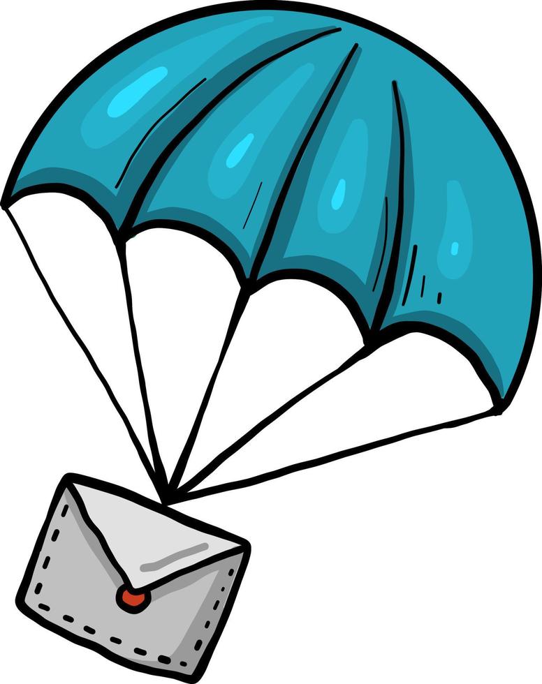 Letter with a parachute, illustration, vector on a white background.