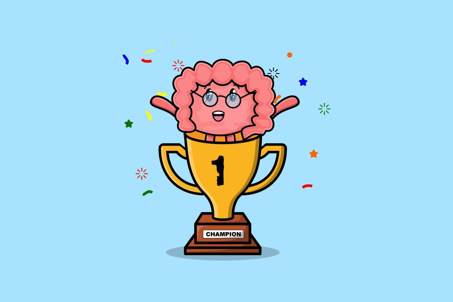 Cute cartoon Intestine character in trophy vector