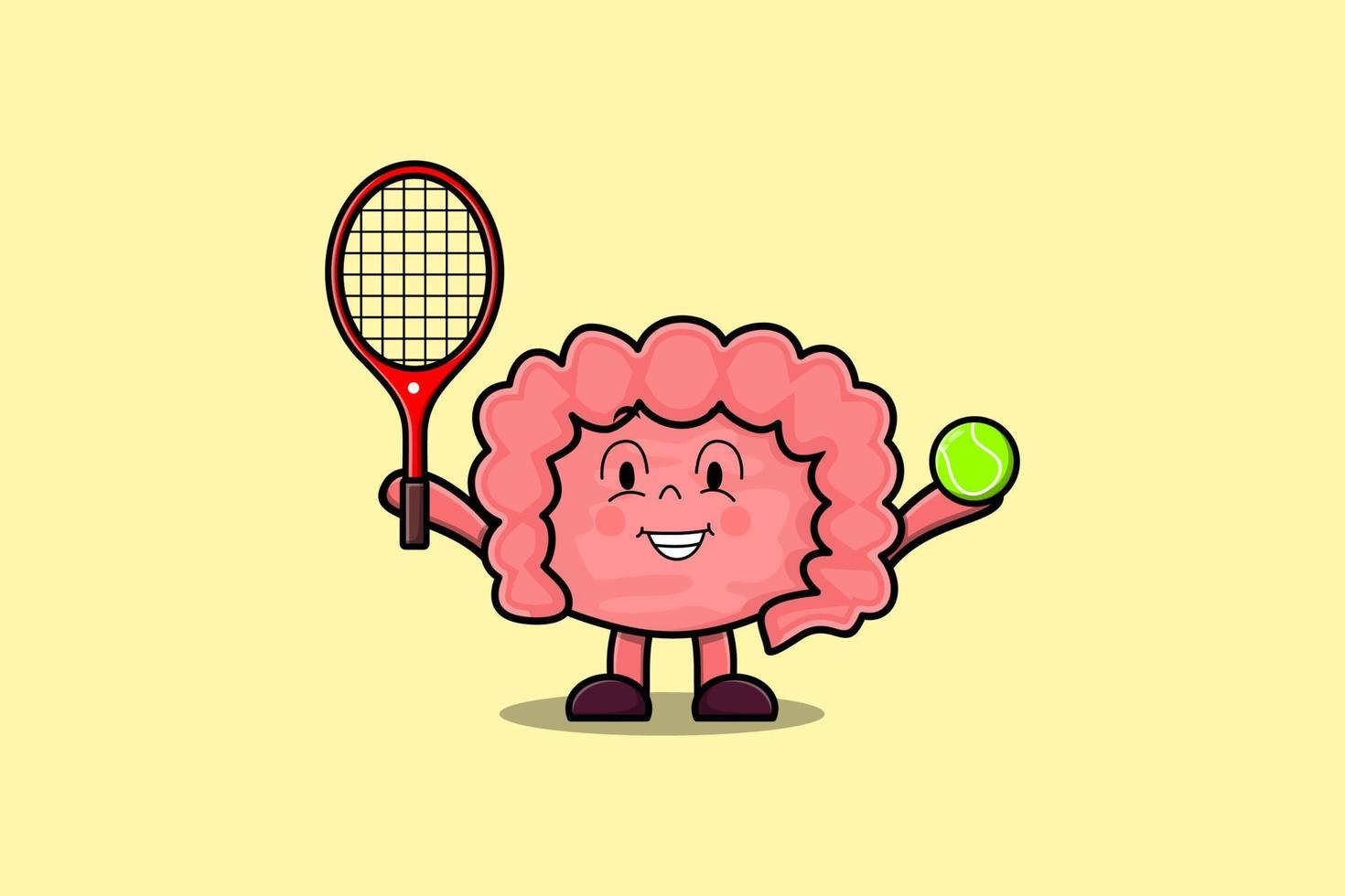 personaje de dibujos animados lindo intestino jugar campo de tenis vector