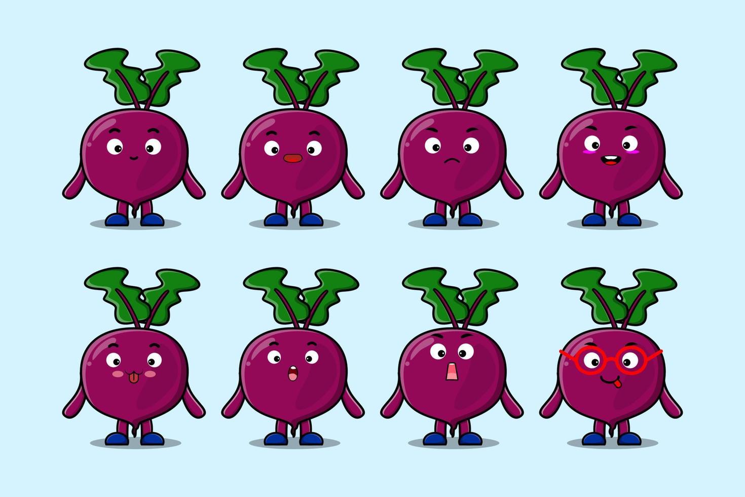 Set kawaii Beetroot cartoon character expressions vector