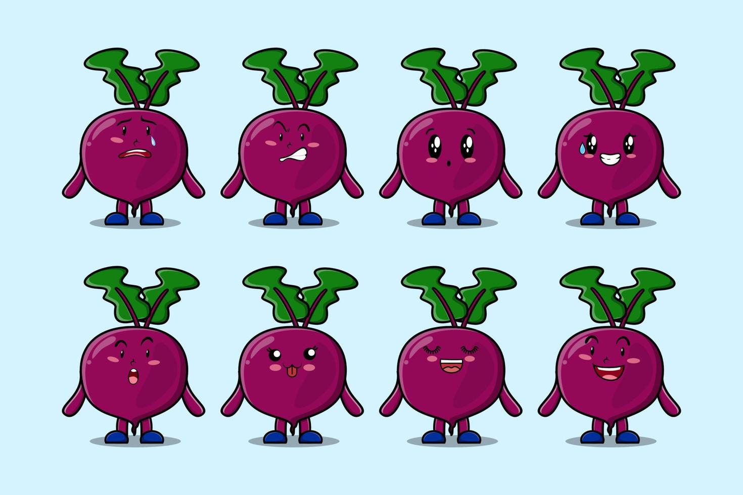 Set kawaii Beetroot cartoon character expressions vector