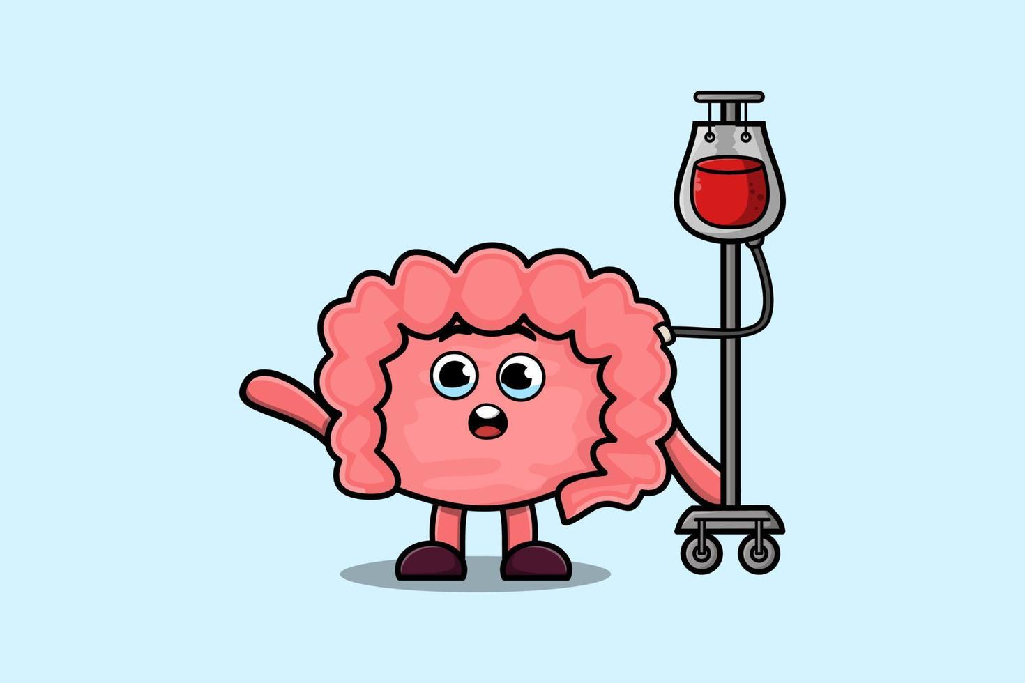 lindo intestino de dibujos animados con transfusión de sangre vector