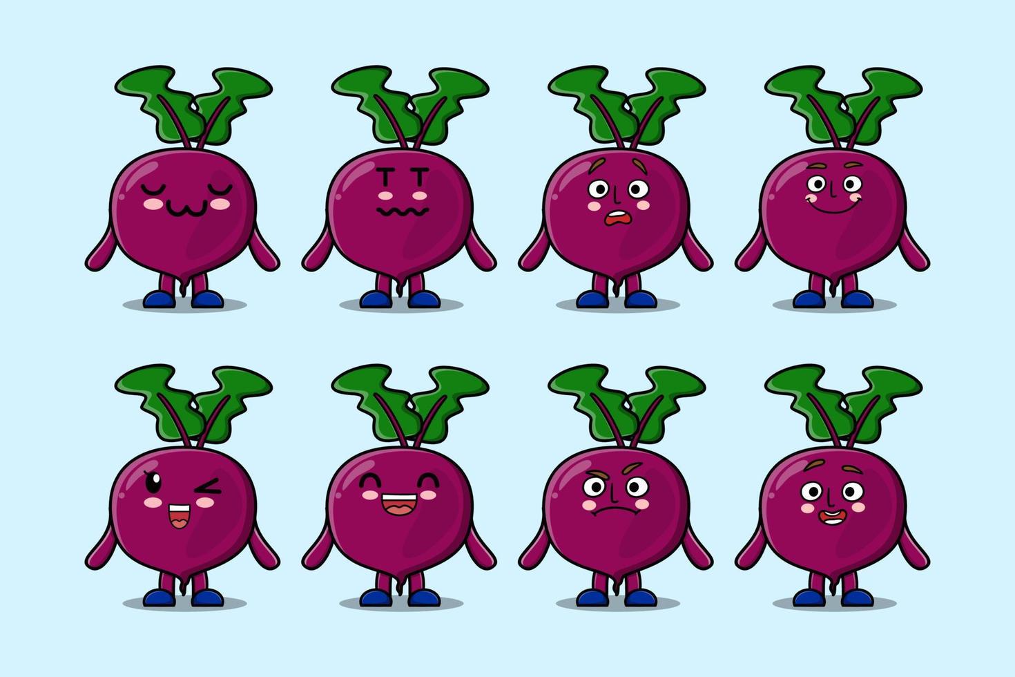 Set kawaii Beetroot cartoon character expressions vector