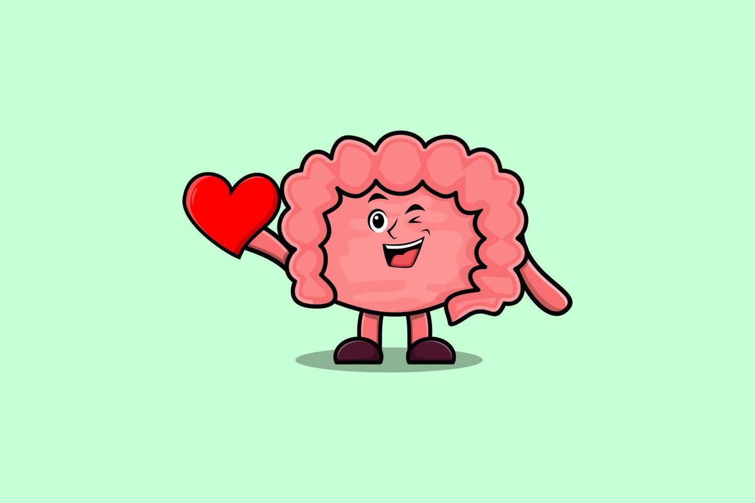 Cute cartoon Intestine holding big red heart vector