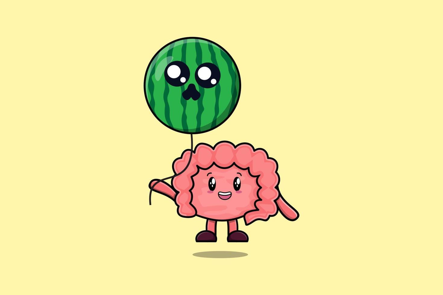 Cute cartoon Intestine floating with watermelon vector