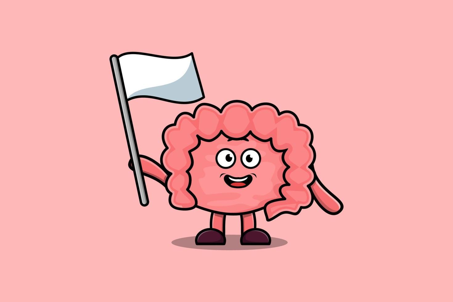 Cute cartoon Intestine mascot with white flag vector