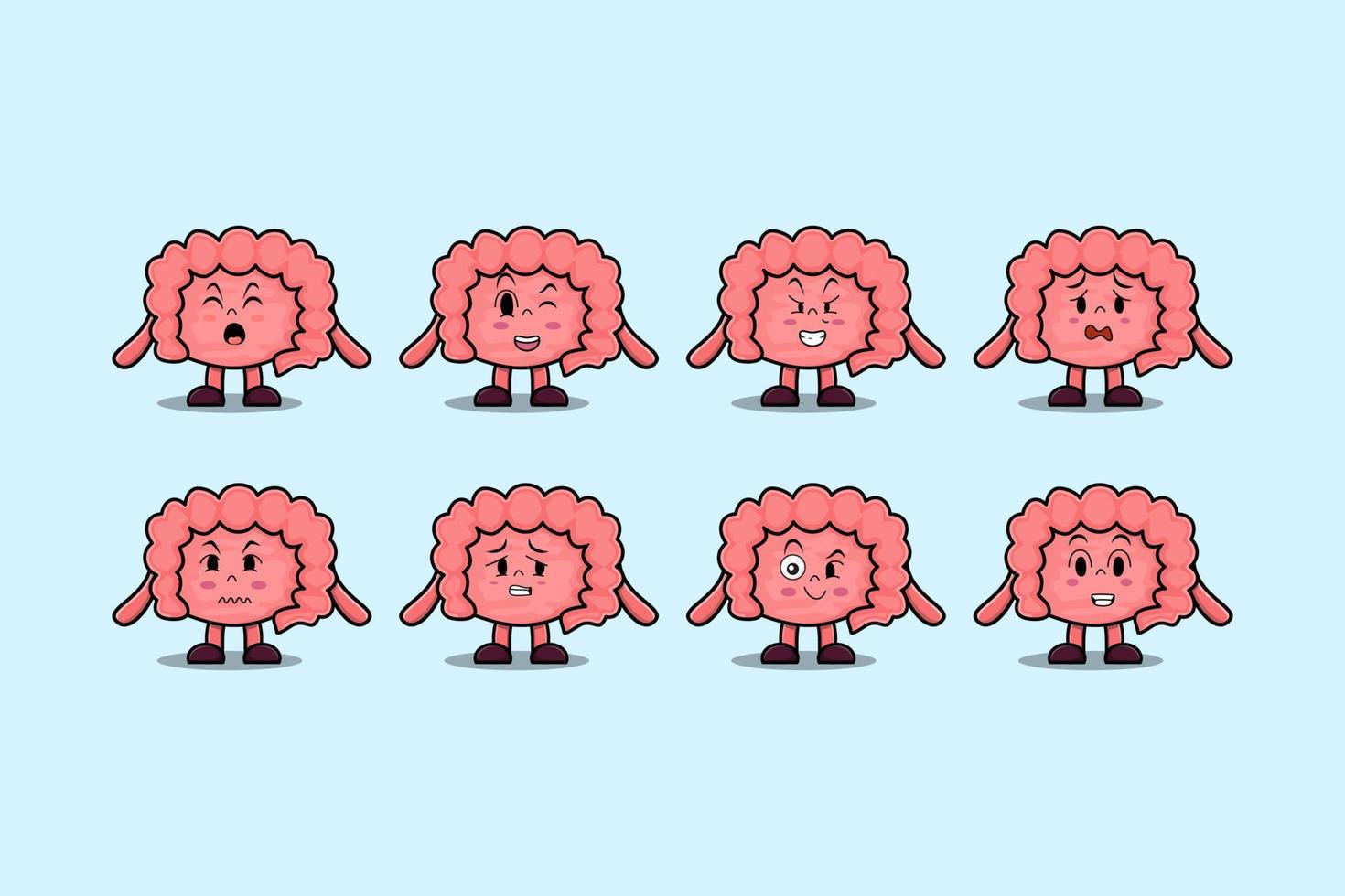 Set kawaii Intestine cartoon with expressions vector