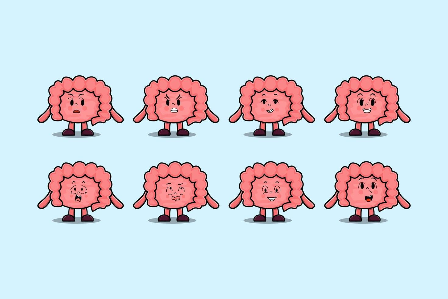 Set kawaii Intestine cartoon with expressions vector
