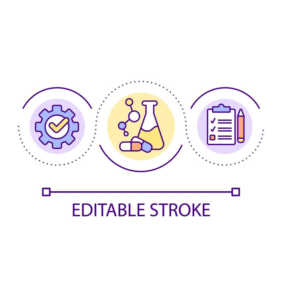 Biochemistry loop concept icon. Drugs development process. Healthcare. Research report abstract idea thin line illustration. Isolated outline drawing. Editable stroke. vector