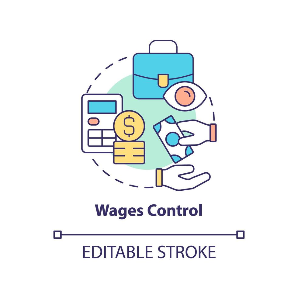 icono del concepto de control de salarios. controlar el empleo. controlar la inflación idea abstracta ilustración de línea delgada. dibujo de contorno aislado. trazo editable. vector