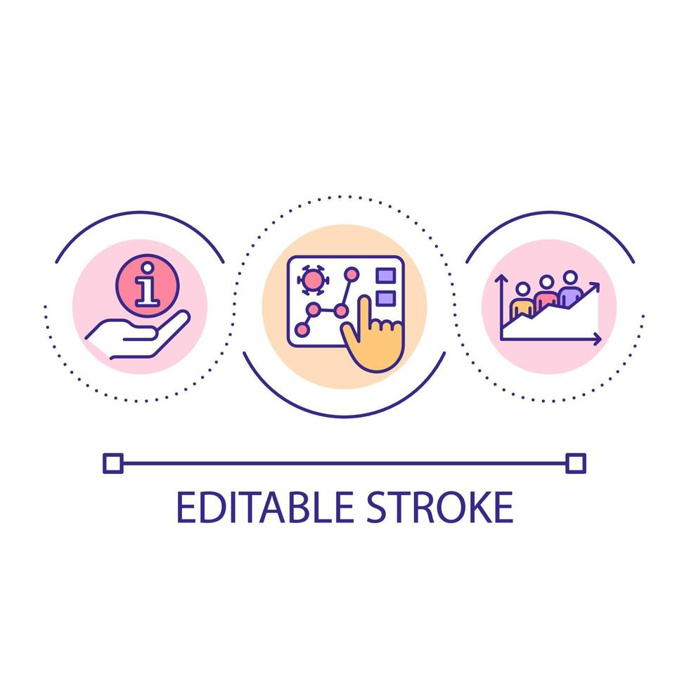 Infection cases analysis and report loop concept icon. Visual data presentation. Healthcare abstract idea thin line illustration. Isolated outline drawing. Editable stroke. vector