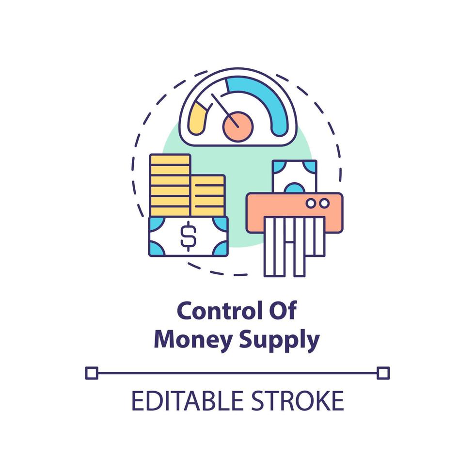 control del icono del concepto de suministro de dinero. cantidad total de efectivo. controlar la inflación idea abstracta ilustración de línea delgada. dibujo de contorno aislado. trazo editable. vector