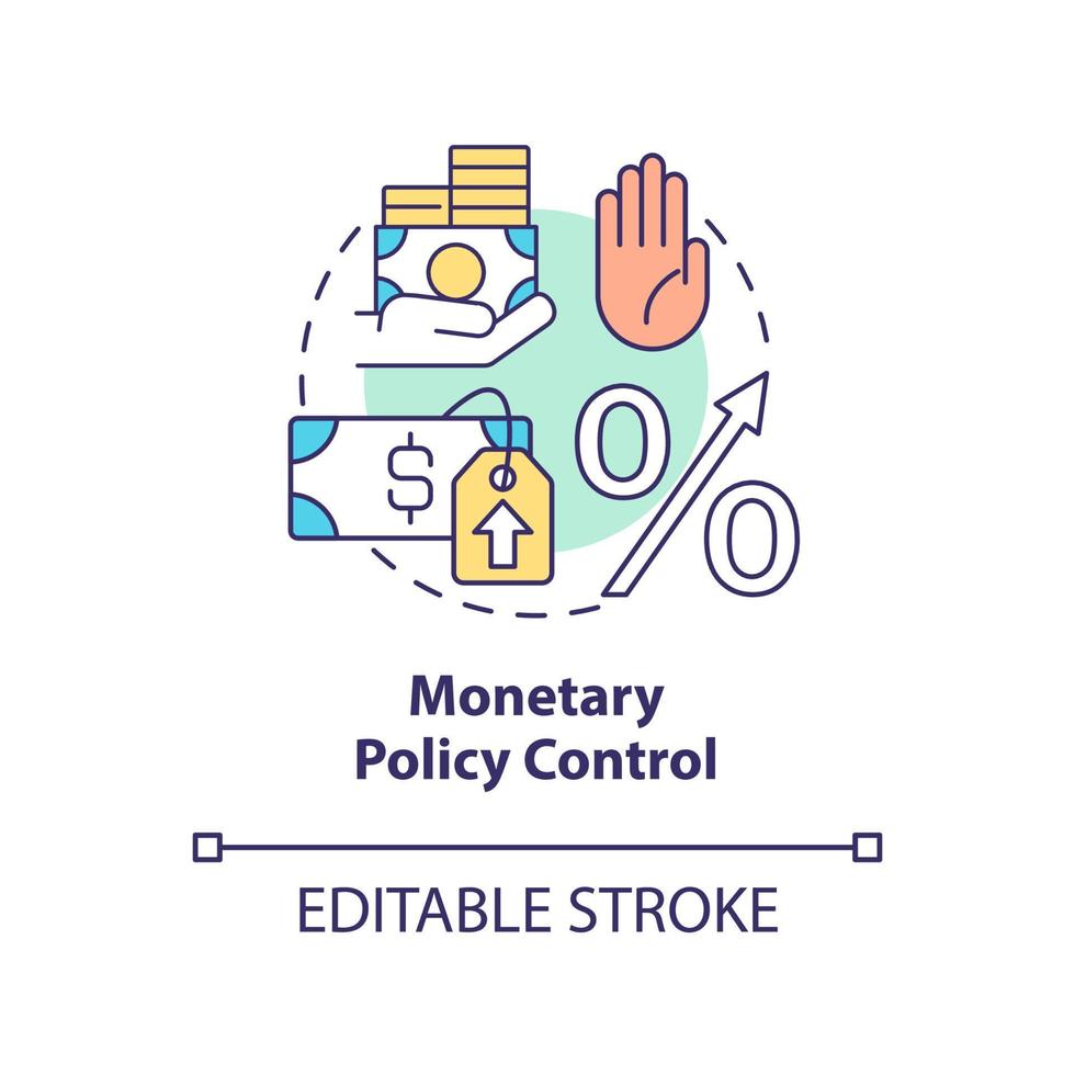 icono del concepto de control de la política monetaria. medida de regulación. controlar la inflación idea abstracta ilustración de línea delgada. dibujo de contorno aislado. trazo editable. vector