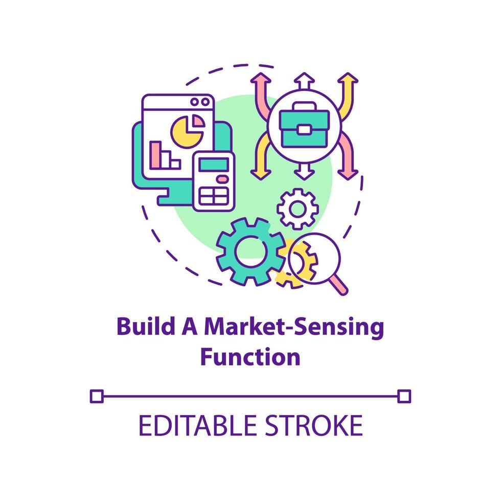 Build market sensing function concept icon. Dealing with inflation in business abstract idea thin line illustration. Isolated outline drawing. Editable stroke. vector