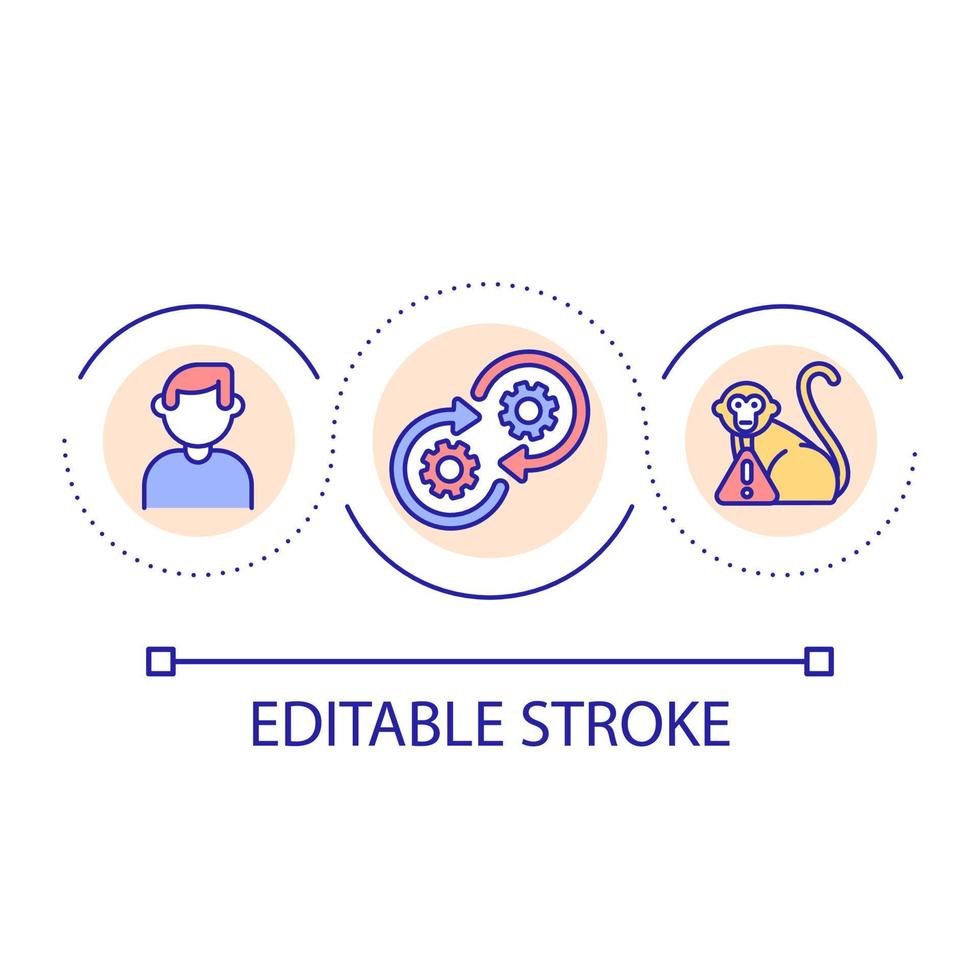 icono de concepto de bucle de infecciones animales. factor de riesgo de propagación del virus. salud y medicina idea abstracta ilustración de línea delgada. dibujo de contorno aislado. trazo editable. vector