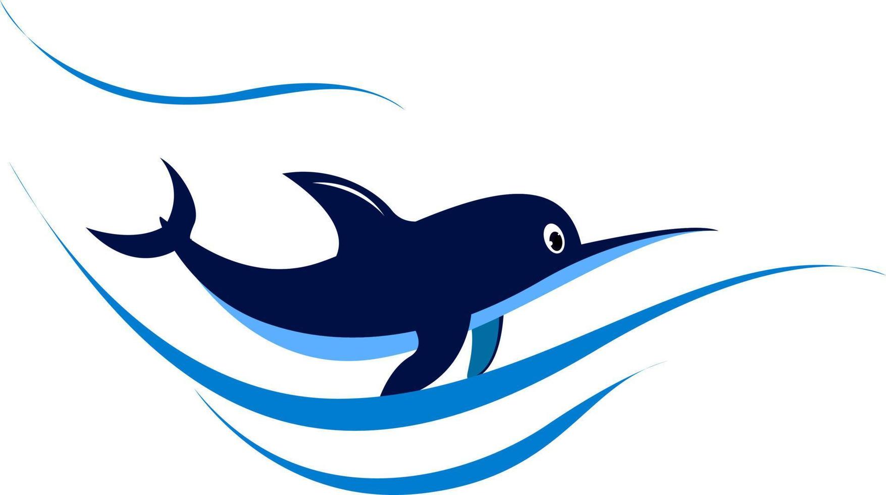 Dolphin in ocean, illustration, vector on white background.