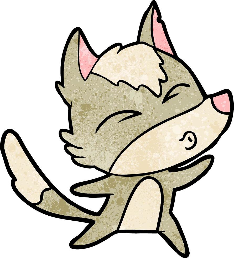 Retro grunge texture cartoon wolf whistling vector