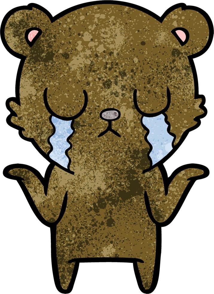 oso de dibujos animados de textura grunge retro llorando vector