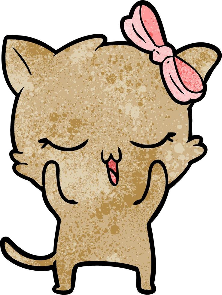 gato femenino lindo de la historieta de la textura del grunge retro vector