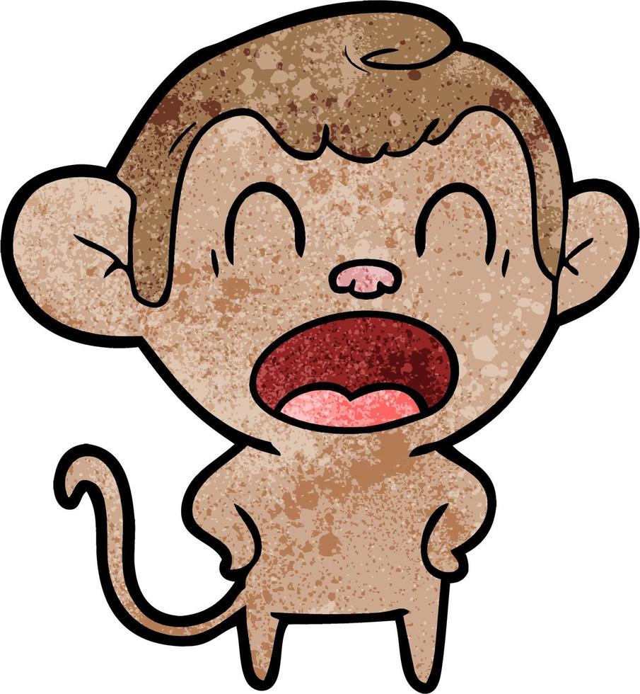 Retro grunge texture cartoon monkey yawning vector